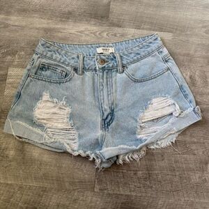 Forever 21 Light Blue Distressed Jean Shorts